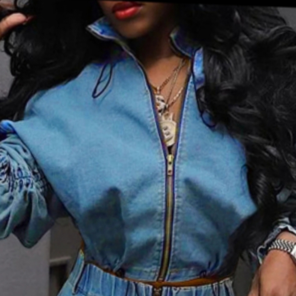 Stylewe Lt. Blue Denim Jean Crop Jacket Regular Fit Size: M